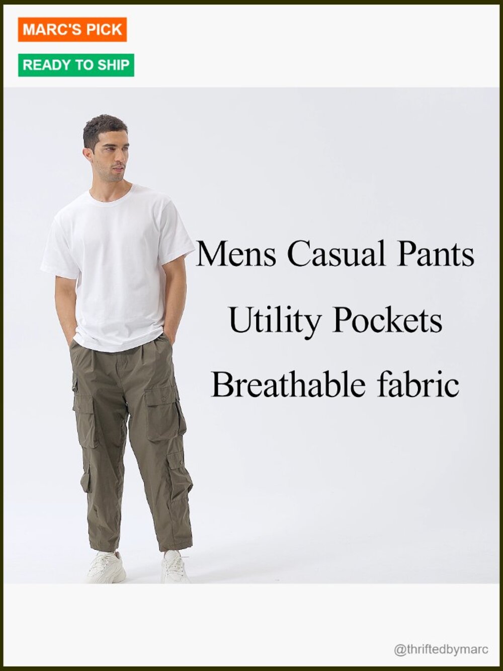 Men's Cargo Pants Elastic Waist Hiking Joggers Lightweight Outdoor Pants - Picture 7 of 7